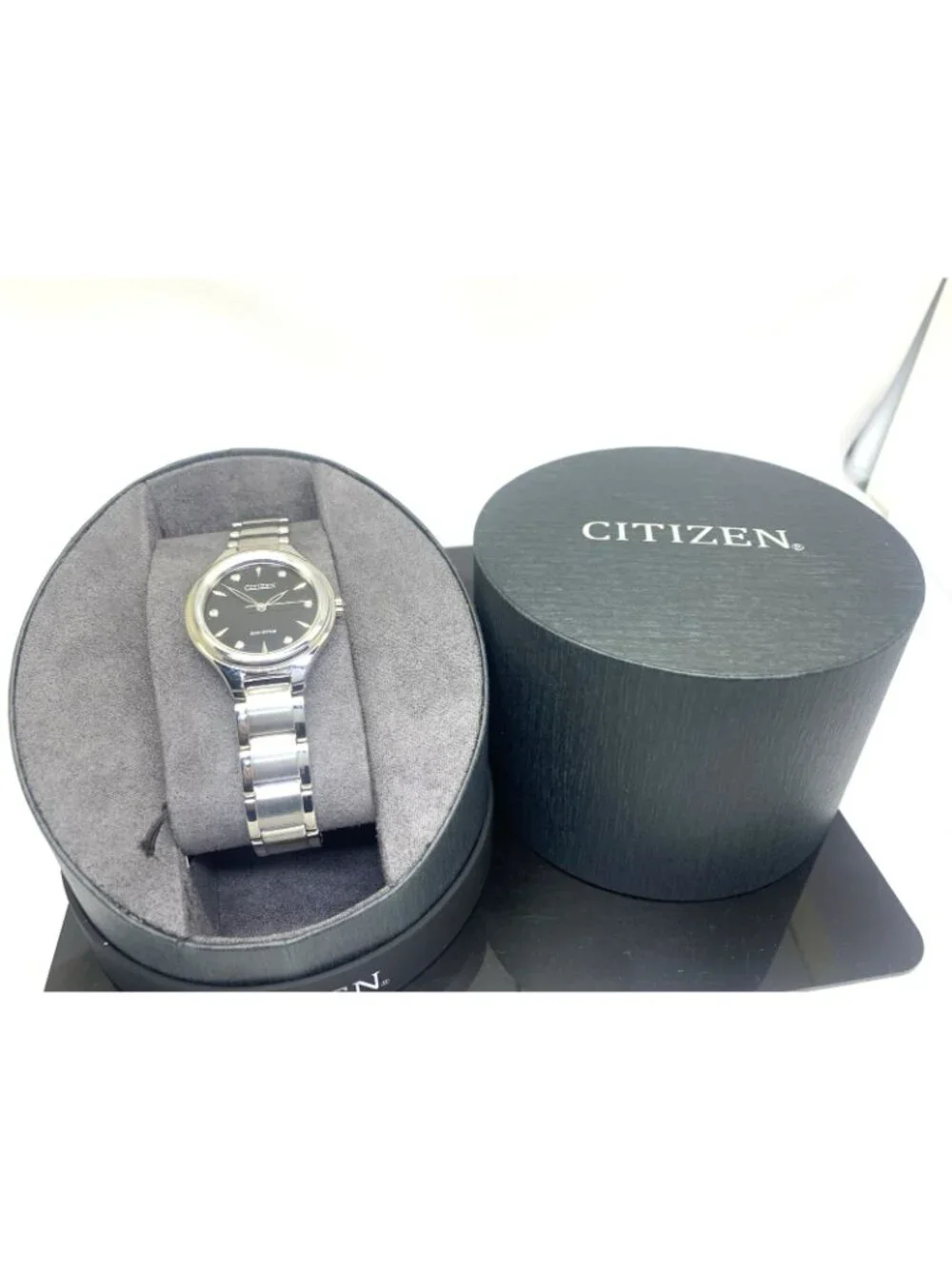 Citizen Womens Watch FE2100-51E Eco Drive Diamond Accent Black Dial Silver Steel